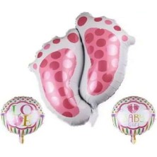Best Parti Folyo Balon Ayak Izi 3'lü Set Pembe 30 Inç - 18 Inç