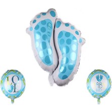Best Parti Folyo Balon Ayak Izi 3'lü Set Mavi 30 Inç - 18 Inç