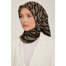 Armine İpek Eşarp Twill Haki Gold siyah Arma Detay 2022-2023 Sonbahar Kış