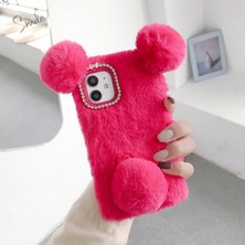 TahTicMer Lg G4 Kılıf Miki Kulaklı Peluş Tüylü Swarovski Taşlı Silikon Kapak