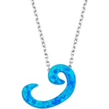 Gümüş Vav Figürlü Mavi Opal Renkli Taş Kolye