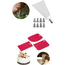 Seram Collection Pratik 3'lü Hamur Kazıyıcı Kesici Kazıyıcı ve Metal 9 Uç Krema Torbası Krema Sıkma Torbası