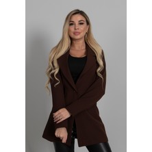 Feminist Kahve Leopar Astar Detaylı Krep Blazer Ceket 0105120.05