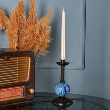 Dede Tekli Borulu Mavi Çinili Mumluk Siyah Dekoratif Obje