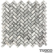 Tuqco Herringbone Gümüş Honlu Mermer Mozaik