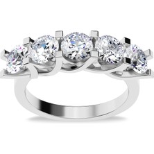 İndigo Takı Sarmaşık Pırlanta Montür Beş Taş Beyaz Gümüş Yüzük