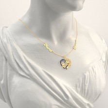 İndigo Takı Isimli Safir Taşlı Kalpli Anne Bebek Gümüş Kolye