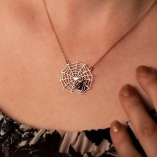 İndigo Takı Ağdaki Örümcek Rose Gümüş Kolye