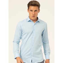 Süvari Klasik Yaka Armürlü Mavi Erkek Gömlek GM2024700323