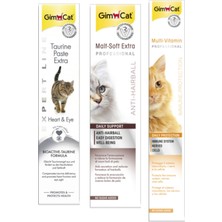 Gimcat Taurine 50GR + Anti-Hairball Malt Paste 100GR + Multi Vitamin Paste 100GR Kedi Macunları