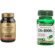 Solgar Vitamin D3 1000 Iu 100 Kapsül + Nature's Bounty Vitamin D3 1000 Iu 100 Softjel