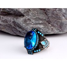 Takı925 Blue Topaz Taşlı Erkek Gümüş Yüzük