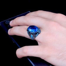 Takı925 Blue Topaz Taşlı Erkek Gümüş Yüzük