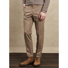 ALTINYILDIZ CLASSICS Erkek Vizon Slim Fit Dar Kesim Flanel Desenli Yünlü Beli Lastikli Esnek Pantolon
