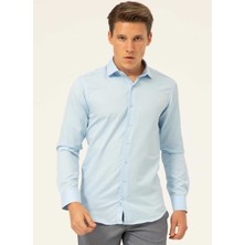 Süvari Klasik Yaka Armürlü Mavi - Buz Erkek Gömlek GM2024700349