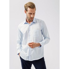 Süvari Klasik Yaka Armürlü Mavi - Buz Erkek Gömlek GM2025000222