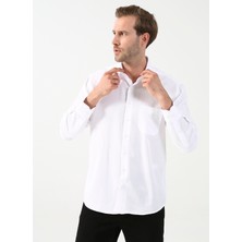 Süvari Klasik Yaka Armürlü Beyaz Erkek Gömlek GM2025000224