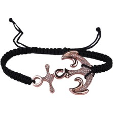 Kravatkolik Siyah İpli Çıpa Model Makrome Erkek Bileklik BLK1587