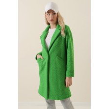 Hazelin Kadın Yeşil Tek Düğmeli Çift Cepli Astarlı Buklet Kaşe Kaban HZL22W-BD190821