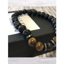 Padore Accessory Erkek - Elegant > Padore Kaplan Gözü ve Lav Doğal Taşlı Şık Bileklik | Handmade