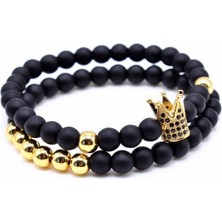 Padore Accessory Erkek - Altın Renk Kral Tacı Detaylı Şık Tasarım Doğal Taş Bileklik | Handcrafted
