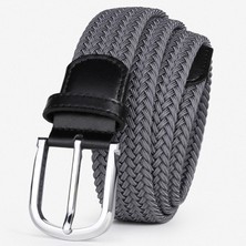Hayuu . 4cm Streç Erkek Kemer Moda Elastik Örgü Kemer Delinsiz Rahat Iğne Tokası Kanvas Kemer (Yurt Dışından)