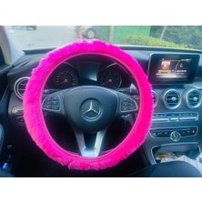 Arabasına Aşıklar Kulübü Fuşya Pembe Peluş Her Marka Araca Uygun Direksiyon Kılıfı