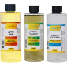 Kandillo Yağlı Boya Seti Yardımcı Malzemeler 3 x 250 ml Terebentin Resim Keten Yağı ve Fırça Temizleme Sıvısı