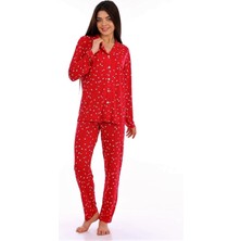 Etoile Bambu, Kırmızı, Boydan Düğmeli Kadın Pijama Takımı