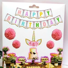 Hayaller Dükkanı Unicorn Çiçek Desenli Iyi Ki Doğdun Banner