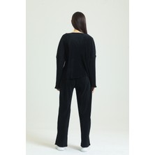 ALV Fashion Siyah Fitilli Pijama Takımı