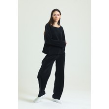 ALV Fashion Siyah Fitilli Pijama Takımı