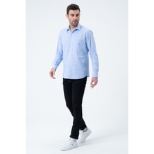 Diouf Mavi Regular Fit Desenli Uzun Kol Gömlek