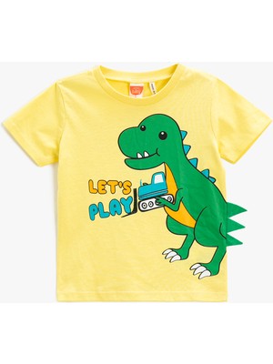 Koton Dinozor Baskılı Uzun Kollu Tişört Erkek Çocuk Aplike Detaylı Bisiklet Yaka