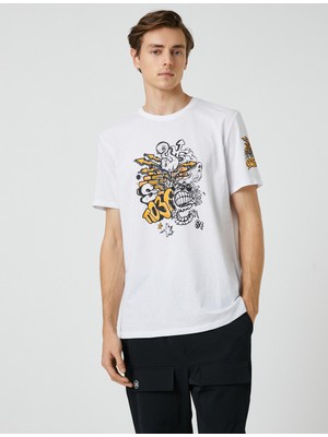 Koton Baskılı Tişört Bisiklet Yaka Kısa Kollu