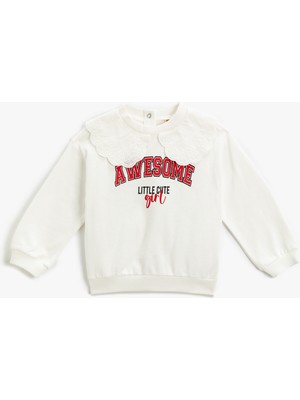Koton Bebe Yaka Sweatshirt Arkası Çıtçıt Kapamalı Baskılı Şordonlu