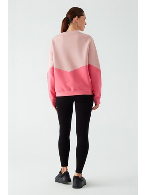 Zomers Kadın Çift Renk Pembe 3 Iplik Pamuk Oversize Sweatshirt