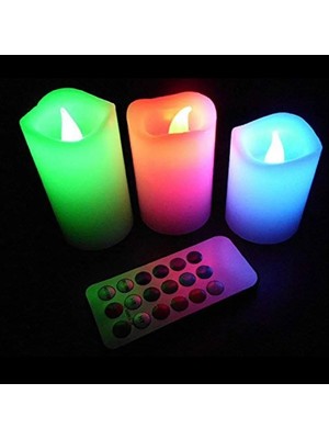 Kuzey Işıklı Romantik Mumlar LED Remote Control Electronic Candle Kumandalı Renkli Işıklı Mum 3lü Set Işıklı Mum