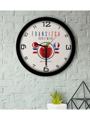 BK Kişiye Özel Fransızca Öğretmeni Ahşap Duvar Saati-3