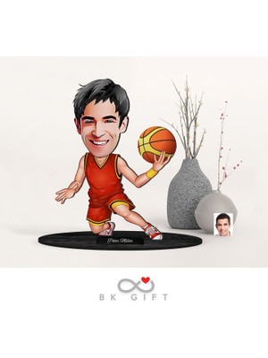 Bk Gift Kişiye Özel Erkek Basketbolcu Karikatürlü Ahşap Biblo-1