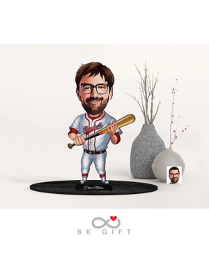 Bk Gift Kişiye Özel Erkek Beyzbol Karikatürlü Ahşap Biblo-2