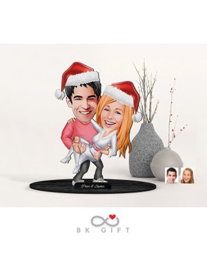 Bk Gift Kişiye Özel Yeni Yıl Sevgililer Karikatürlü Ahşap Biblo-3