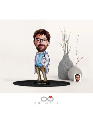 Bk Gift Kişiye Özel Erkek Doktor Karikatürlü Ahşap Biblo-8