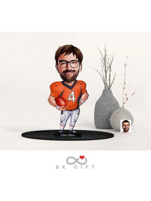 Bk Gift Kişiye Özel Erkek Amerikan Futbolcu Karikatürlü Ahşap Biblo-2