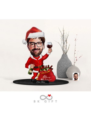 Bk Gift Kişiye Özel Yeni Yıl Erkek Karikatürlü Ahşap Biblo-3