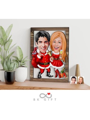Bk Gift Kişiye Özel Yeni Yıl Sevgililer Karikatürlü 3D Ahşap Tablo-5