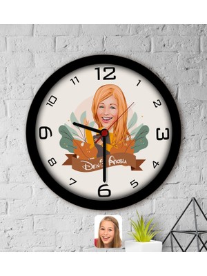 Bk Gift Kişiye Özel Öğretmen Karikatürlü Ahşap Duvar Saati-2