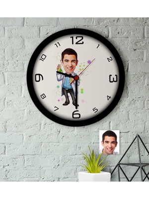 BK Kişiye Özel Erkek Kimya Öğretmeni Karikatürlü Ahşap Duvar Saati-3