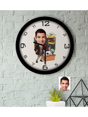 BK Kişiye Özel Erkek Öğretmen Karikatürlü Ahşap Duvar Saati-2