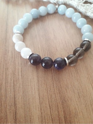 Safnaturel Sertifikalı Akuamarin, Dumanli Kuvars, Ay Taşı ve Ametist Doğal Taş BILEKLIK20